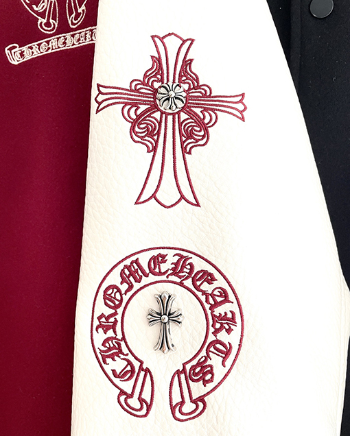 クロムハーツ 刺繍入りホースシュークロスダブルレイヤーベースボールジャケット