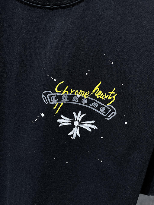 クロムハーツコピー 馬蹄の手描きインクスプラッター半袖Tシャツ