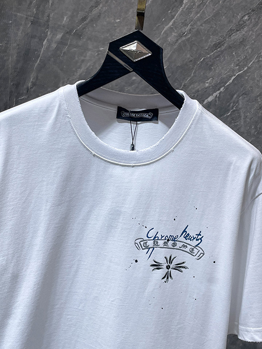 クロムハーツコピー 馬蹄の手描きインクスプラッター半袖Tシャツ