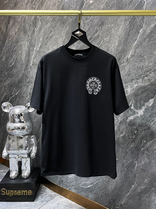 クロムハーツ 馬蹄形のサンスクリット文字ホットフィックスラインストーン手縫いの半袖Tシャツ