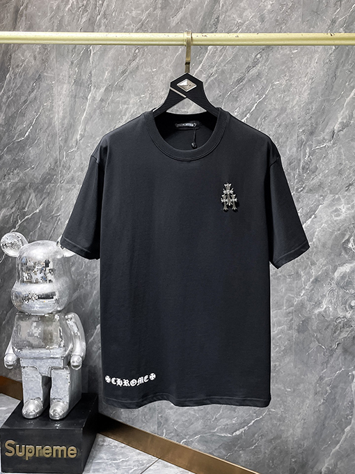 クロムハーツ サンスクリットのハンドメイドクロスボタンフォームコーティング半袖Tシャツ