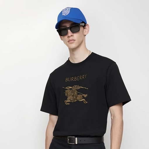 バーバリースーパーコピー レターウォーホース刺繍クルーネック半袖Tシャツ