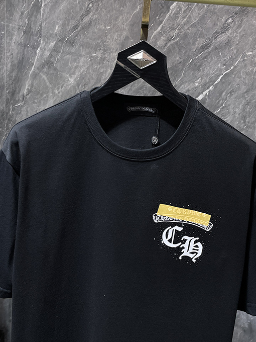 クロムハーツコピー 馬蹄手描きサンスクリットヘビーラインストーン半袖Tシャツ