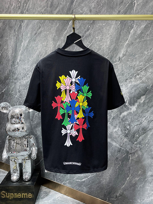 クロムハーツ クラシックなカラフルファントムクロスレターフローラル半袖Tシャツ