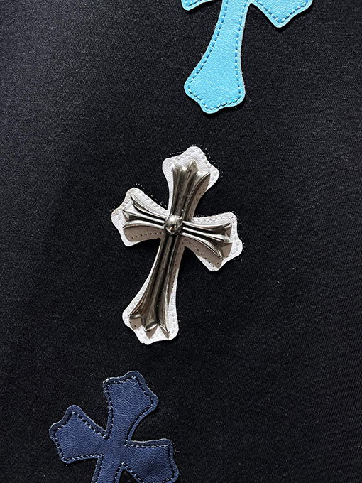 クロムハーツコピー カラフルなパッチワーククロスプリント半袖Tシャツ