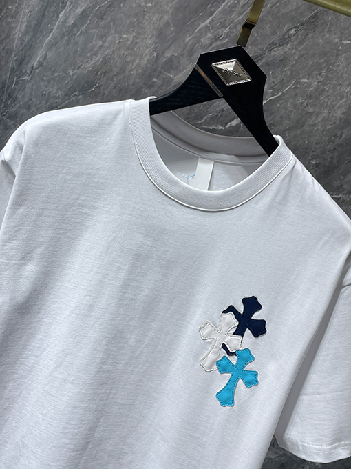 クロムハーツコピー カラフルなパッチワーククロスプリント半袖Tシャツ