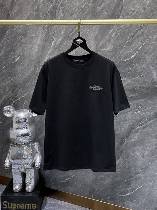 クロムハーツコピー ラインストーン馬蹄サンスクリット文字クロス半袖Tシャツ