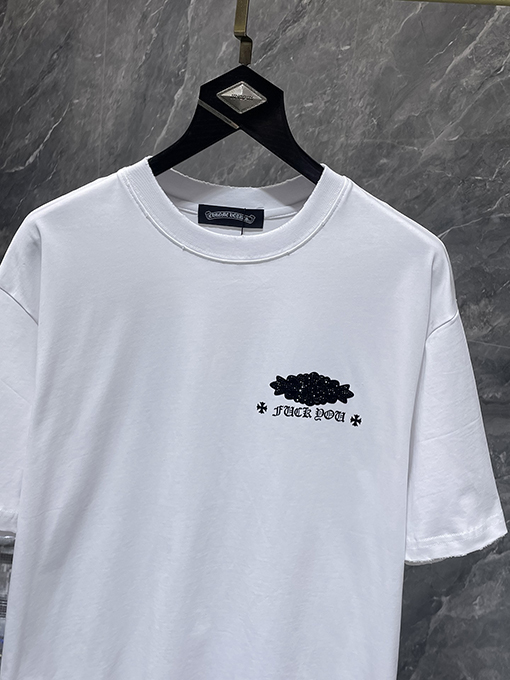 クロムハーツコピー ラインストーン馬蹄サンスクリット文字クロス半袖Tシャツ