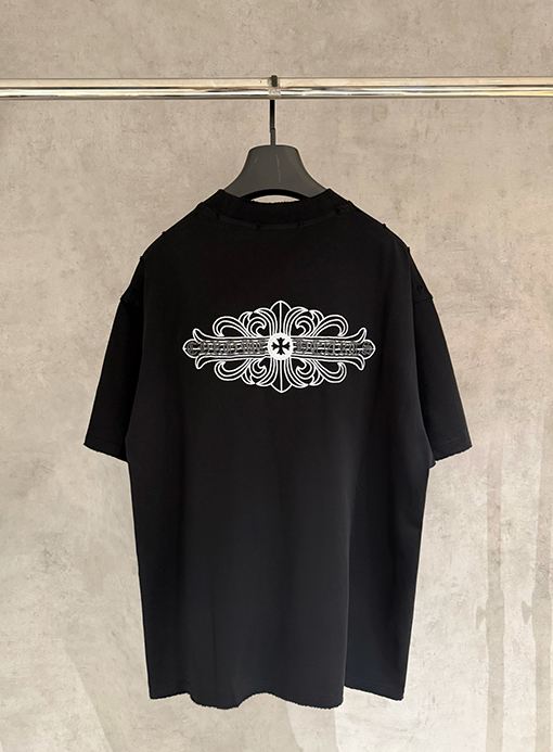 クロムハーツコピー 前面と背面の刺繍半袖Tシャツ
