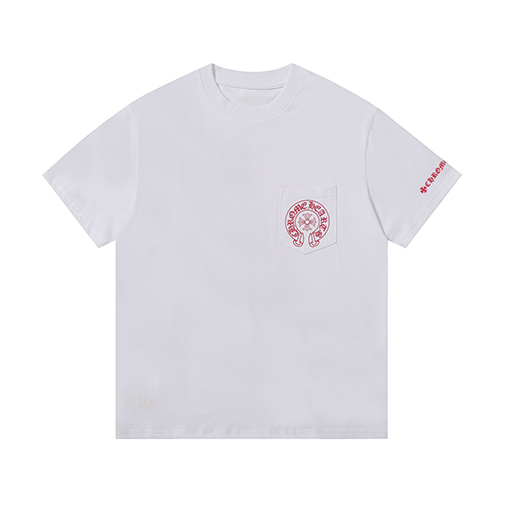 クロムハーツ 白ピンク黒ピンクの馬蹄の十字架サンスクリットのプリント半袖Tシャツ