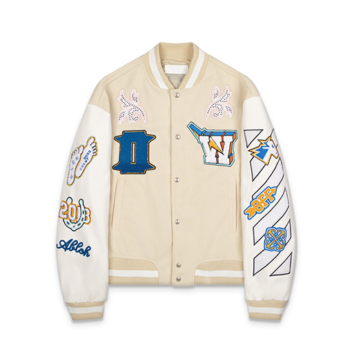 オフホワイトコピー off white カップルけ刺繍パッチワークベースボールジャケット