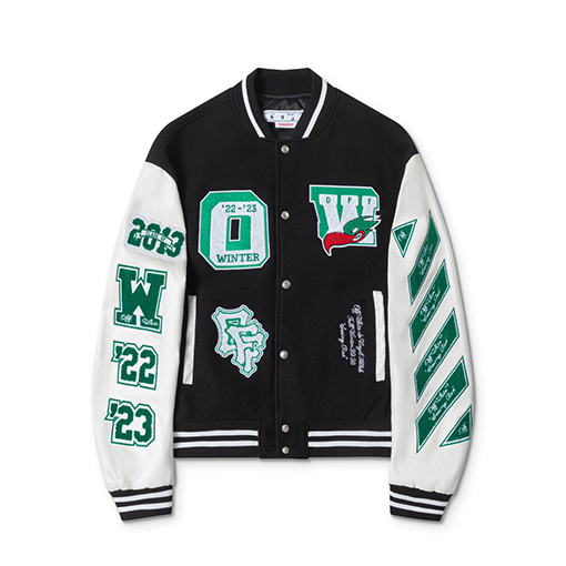 オフホワイト off white 新モデルカップルけ刺繍パッチワークベースボールジャケット