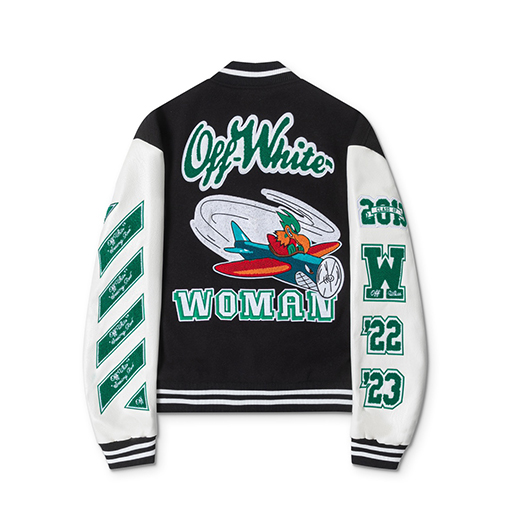 オフホワイト off white 新モデルカップルけ刺繍パッチワークベースボールジャケット