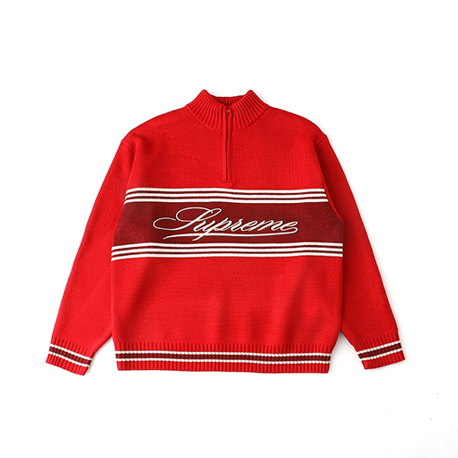 シュプリーム SUPREME Script Stripe Half Zip Sweater 筆記体の刺繍ストライプロゴハーフジップセーター