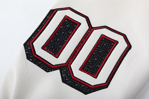 オフホワイト off white 刺繍りレザーパッチワーク高温ホットスタンプクリスタルラインストーンベースボールジャケットカップル向けウールコート