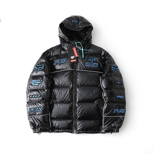 シュプリームコピー  WEEK9 Shiny Down Puffer Jacke 光沢のあるロゴ入りフード付きコンフォートカジュアルジャケット