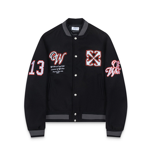オフホワイト off white カップルけ刺繍入りベースボールジャケットウールコート