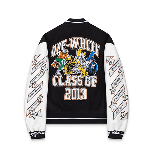 オフホワイト off white 刺繍パッチワークベースボールジャケットカップル向けウールコート