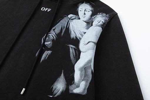 オフホワイト off white 新しい肖像油絵風460gウォッシュドフード付きスウェットシャツ
