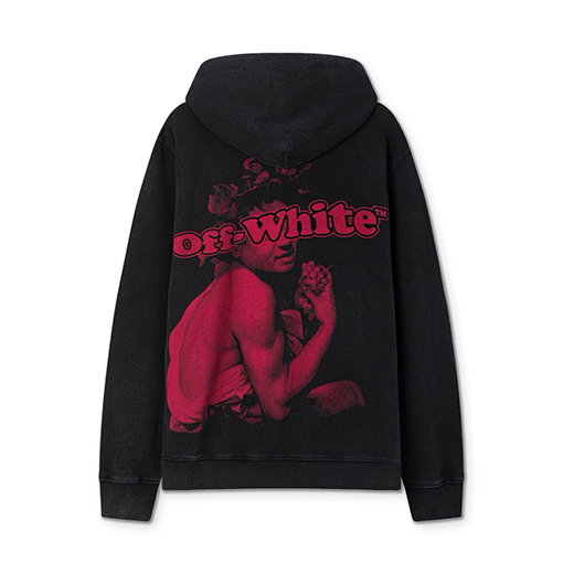 オフホワイト off white 新モデル肖像油絵風 460g ウォッシュフード付きスウェットシャツ