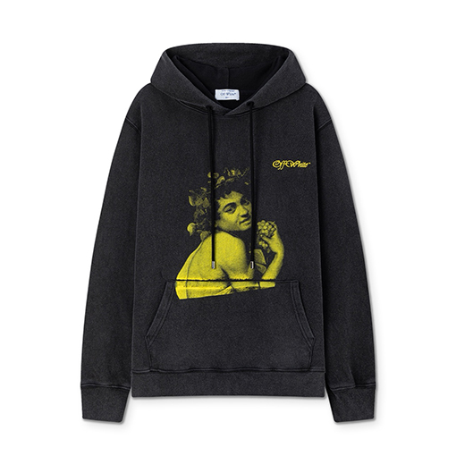 オフホワイト off white 新しいクラシックな肖像油絵風460gウォッシュドフード付きスウェットシャツ