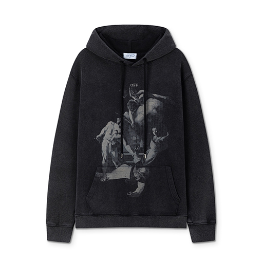 オフホワイト off white 新しいファッションポートレート油絵スタイル460gウォッシュフード付きスウェットシャツ