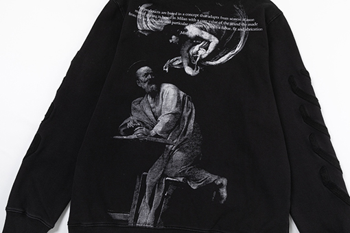 オフホワイト off white 新しい白黒肖像油絵風460gウォッシュドフード付きスウェットシャツ