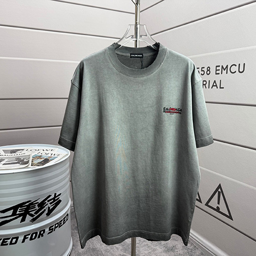 バレンシアガ Balenciaga フロックシリコンプリントウォッシュダメージクルーネック半袖Tシャツ