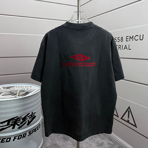 バレンシアガ Balenciaga フロックシリコンプリントウォッシュダメージクルーネック半袖Tシャツ