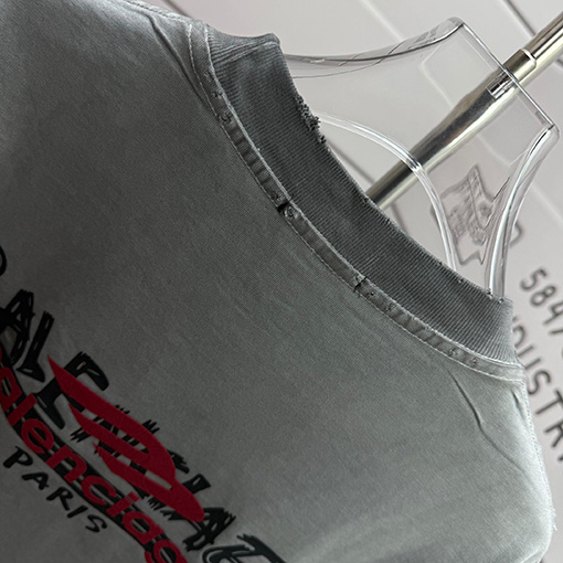 バレンシアガ Balenciaga フロックシリコンプリントウォッシュダメージクルーネック半袖Tシャツ
