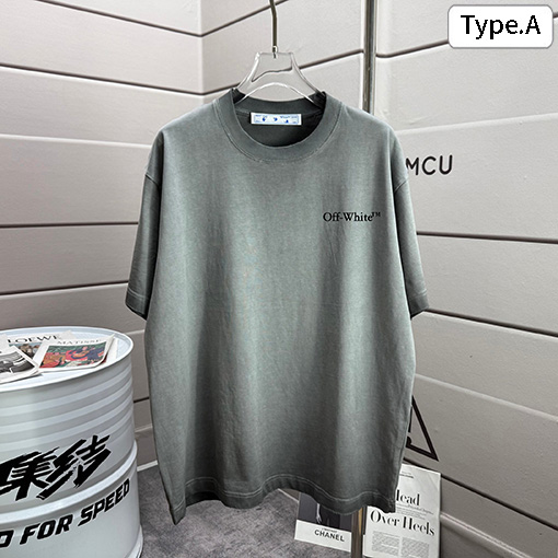 オフホワイト off white クラシックなウォッシュとダメージをした320gクルーネック半袖Tシャツ