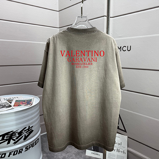 ヴァレンティノ Valentino ダメージ320gプリントのクルーネック半袖シャツ