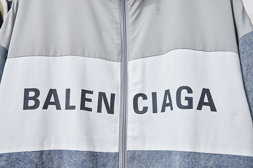 バレンシアガ BALENCIAGA 57 デニムパッチワークスローガンウィンドブレーカージャケット