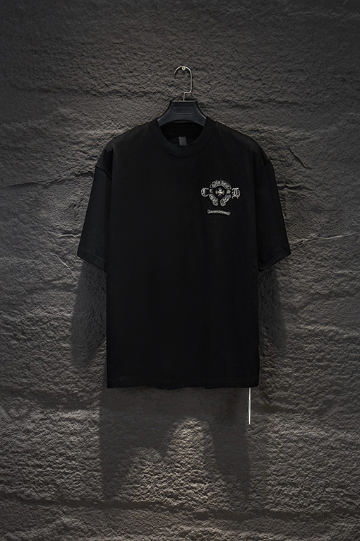 クロムハーツ ヘビーデューティーなリバースボトムカラーブロックアップリケ刺繍ダメージハードウェアの半袖Tシャツ