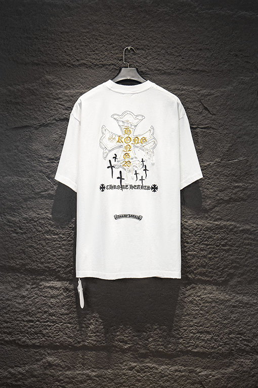 クロムハーツ 新モデルヘビーデューティーなリバースカラーパッチワーク刺繍のダメージ半袖Tシャツ