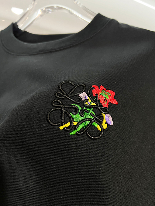 ロエベ バラと文字のロゴが刺繍されたクラシックなカラーブロックのクルーネック半袖Tシャツ