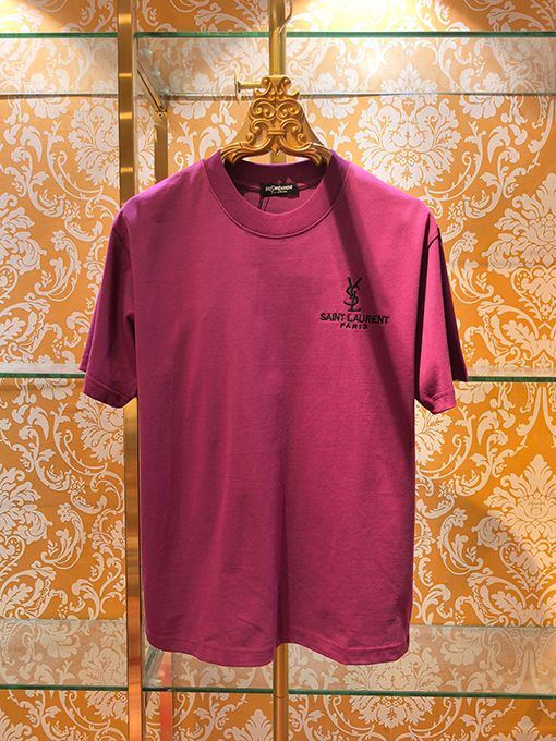 サンローランコピー Saint Laurent 新モデル刺繍アップリケ 半袖Tシャツ