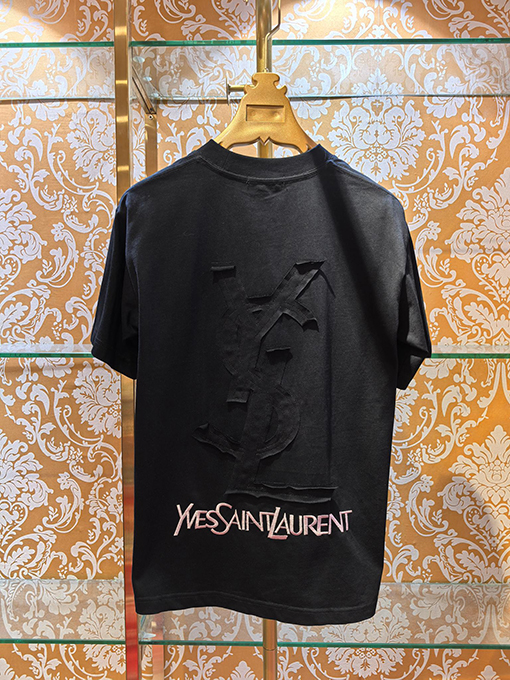 サンローランコピー Saint Laurent 新モデル刺繍アップリケ 半袖Tシャツ