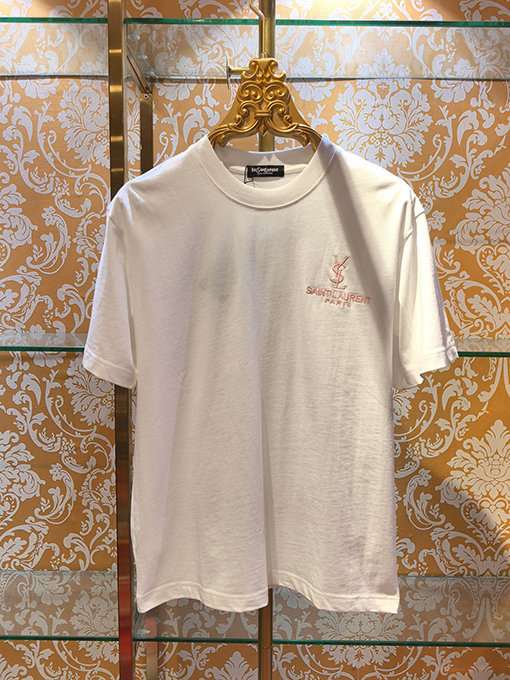 サンローランコピー Saint Laurent 新モデル刺繍アップリケ 半袖Tシャツ