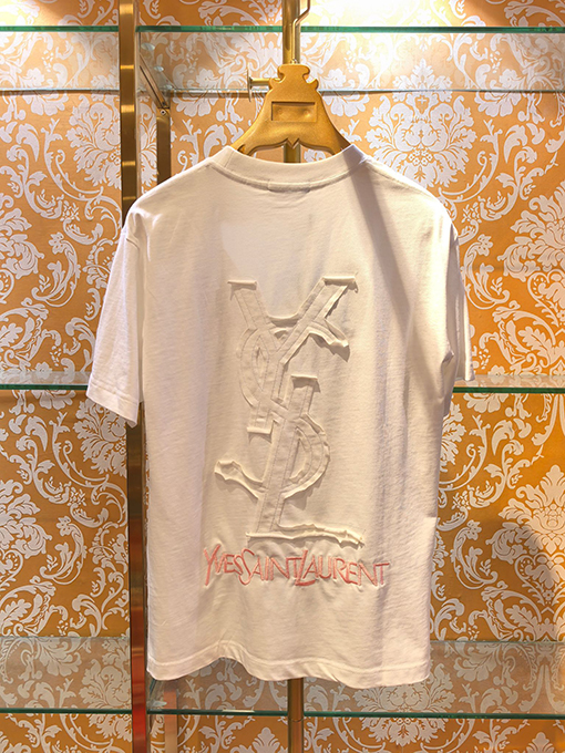 サンローランコピー Saint Laurent 新モデル刺繍アップリケ 半袖Tシャツ