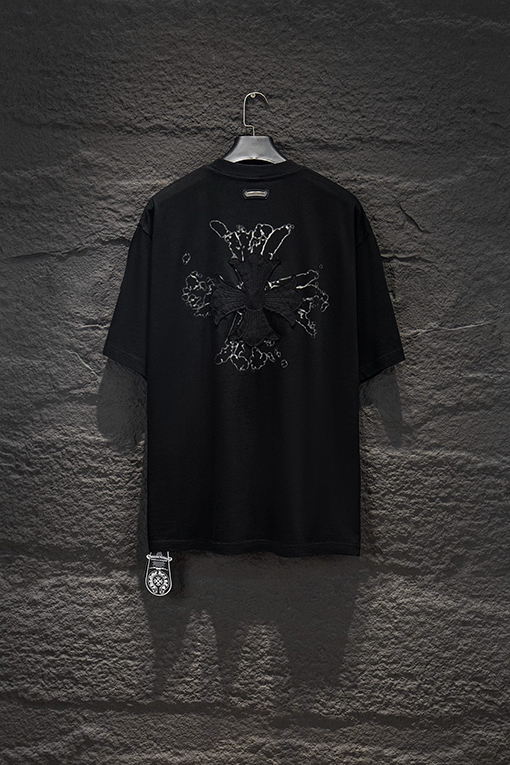 クロムハーツコピー ウォッシュプリントアップリケ刺繍半袖Tシャツ