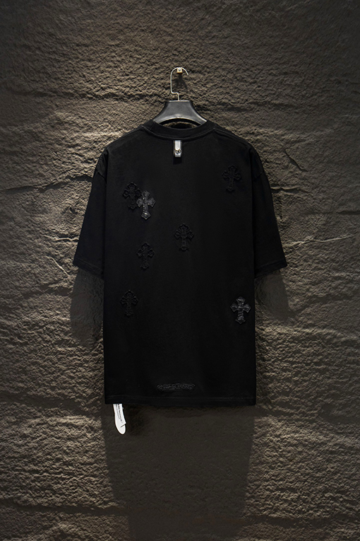 クロムハーツ ヘビーデューティーなダメージパッチ刺繍入りレザーラベル金具き半袖Tシャツ