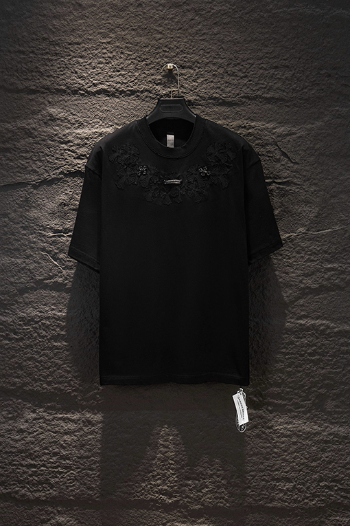 クロムハーツ クラシックなヘビーデューティーなダメージのパッチワーク刺繍りハードウェア半袖Tシャツ