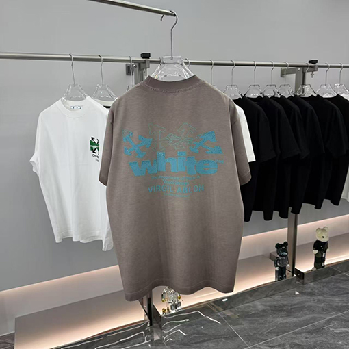 オフホワイト Off-White 新作フロックラインストーンクルーネック半袖Tシャツ