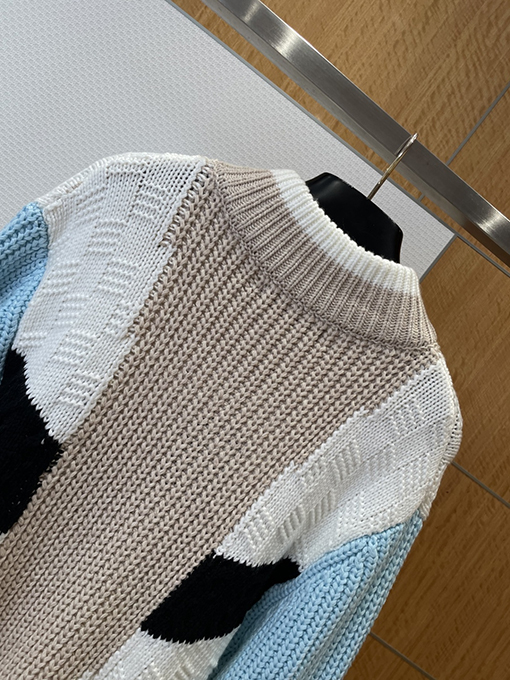 ルイヴィトンスーパーコピー 刺繍入りカラーブロックジッパーニットカーディガン