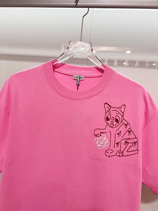 ロエベ LOEWE 子猫の毛糸ポンポンパッチワーク刺繍レターロゴ半袖Tシャツ