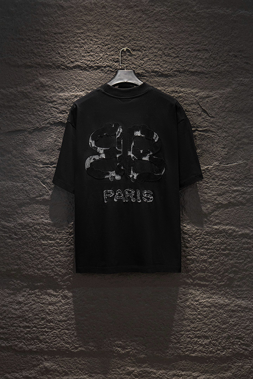 バレンシアガコピー Balenciaga ヘクラシックなヘビーデューティープリントアップリケ刺繍半袖Tシャツ