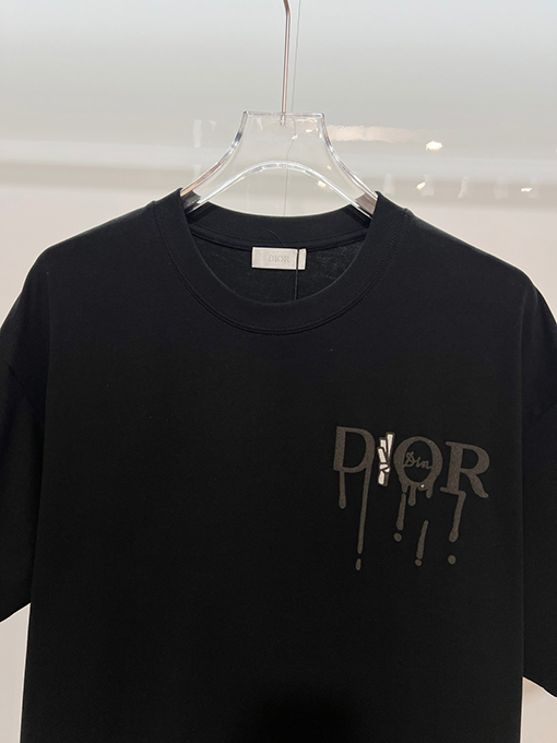 ディオールスーパーコピー DIOR カラーブロックの浮き彫りテクスチャ刺繍レターロゴ半袖Tシャツ