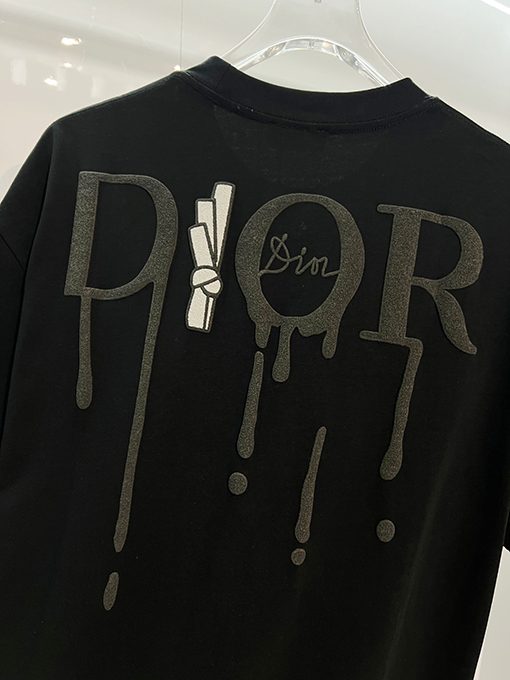 ディオールスーパーコピー DIOR カラーブロックの浮き彫りテクスチャ刺繍レターロゴ半袖Tシャツ