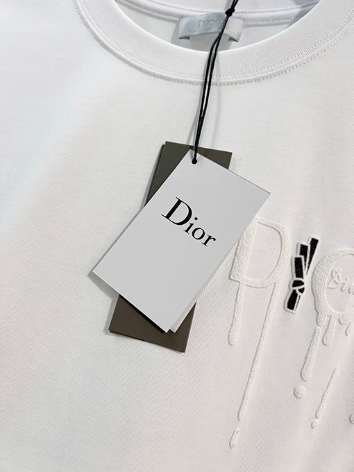 ディオールスーパーコピー DIOR カラーブロックの浮き彫りテクスチャ刺繍レターロゴ半袖Tシャツ